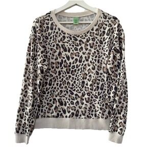 Honeydew Women Sweater Size Medium Leopard Print Pajama Lounge Top Ribbed Cuffs